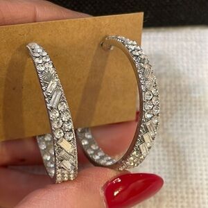 New! Elegant Silver Crystal Hoop Earrings